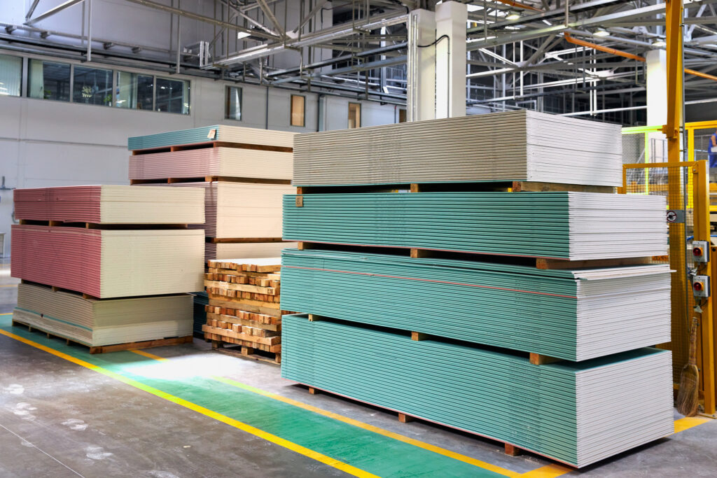 Gypsum wallboard at a factory