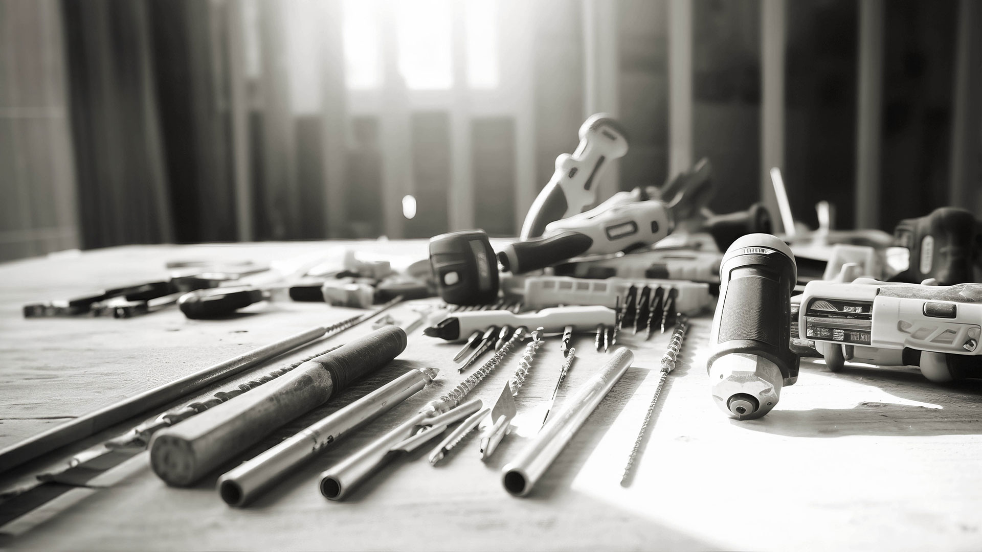 A table top with a variety of different tools and accessories.
